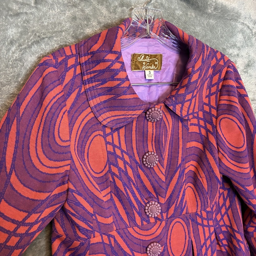 Aunt Wanda Women Swirl Peacoat Jacket S Psychedelic Eclectic Artsy Anthropologie